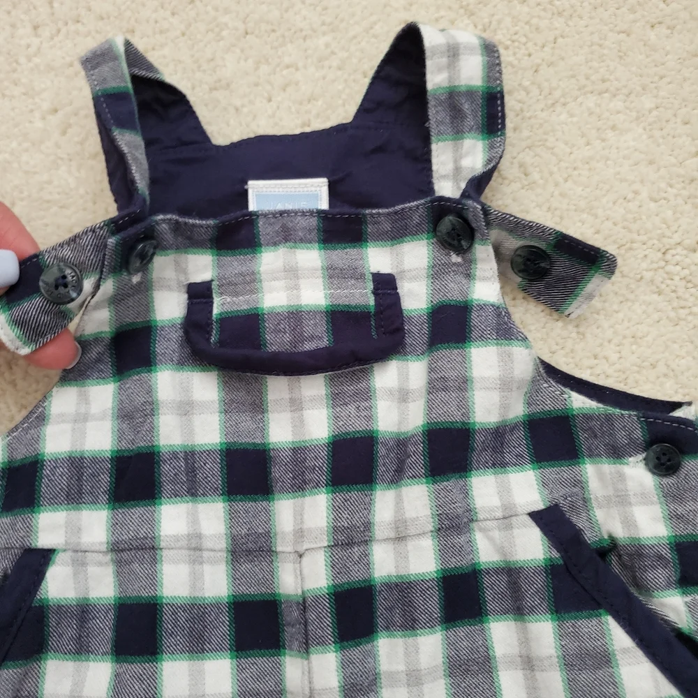 Janie and Jack Baby Boys' Blue, Green Plaid Cotton Overalls sz0-3m